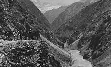 A lapis lazuli pack train above the River Kokcha.